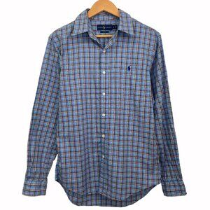 Ralph Lauren Men Cotton Long Sleeve Slim Fit Button-Down Plaid Blue Medium